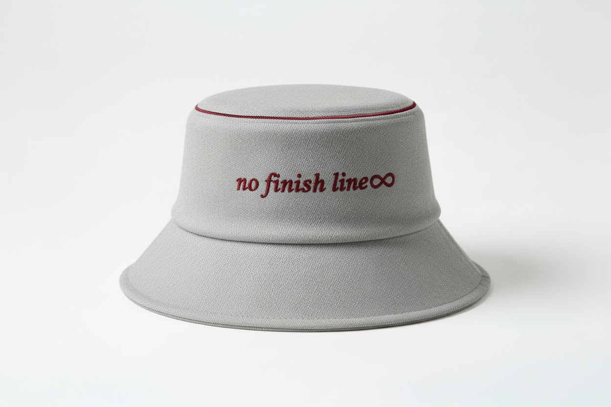 no finish line grey bucket hat crown seam only