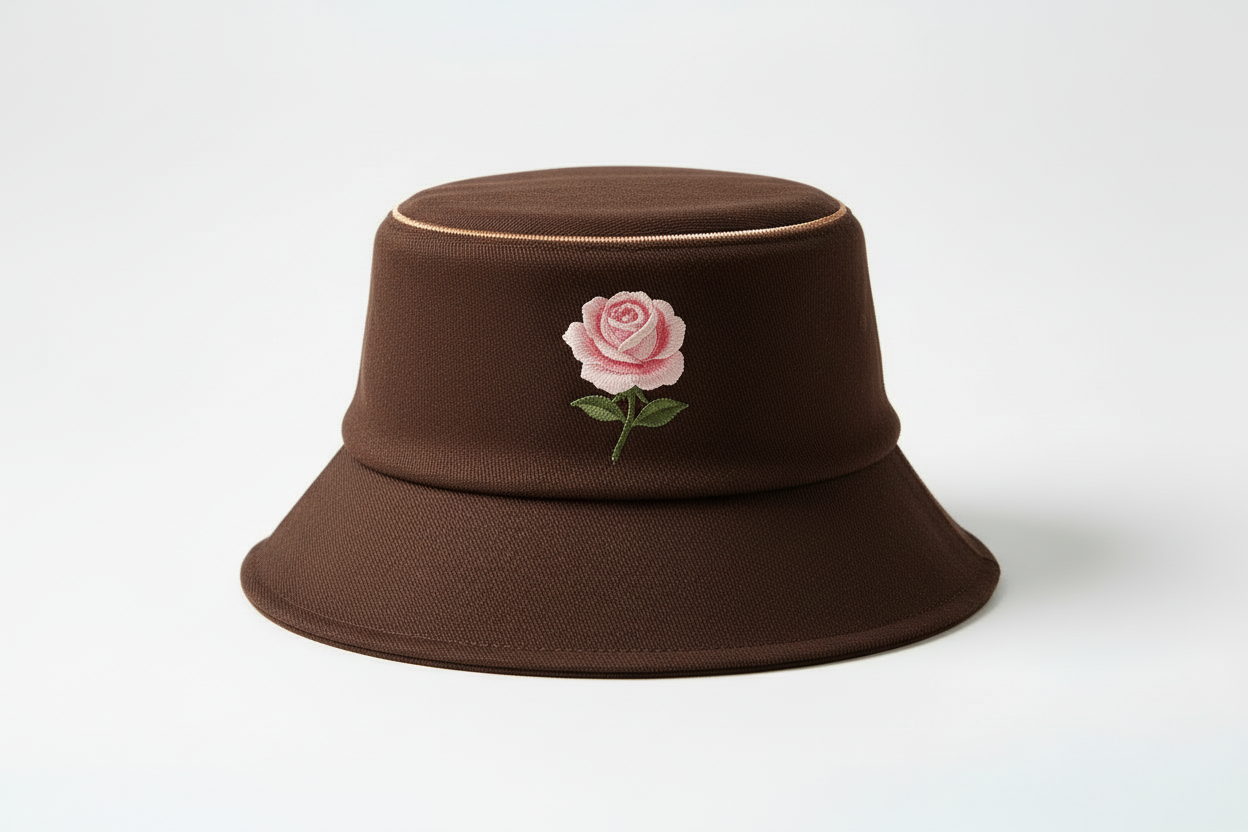Shit brown bucket hat with rose